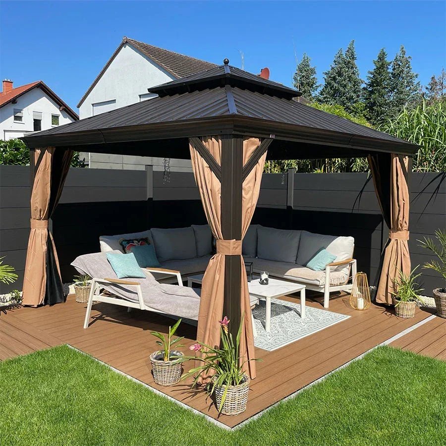 Outdoor Hardtop Gazebo for Garden Bronze Double Roof Aluminum Frame Pavilion with String Lights-clear - Image 131