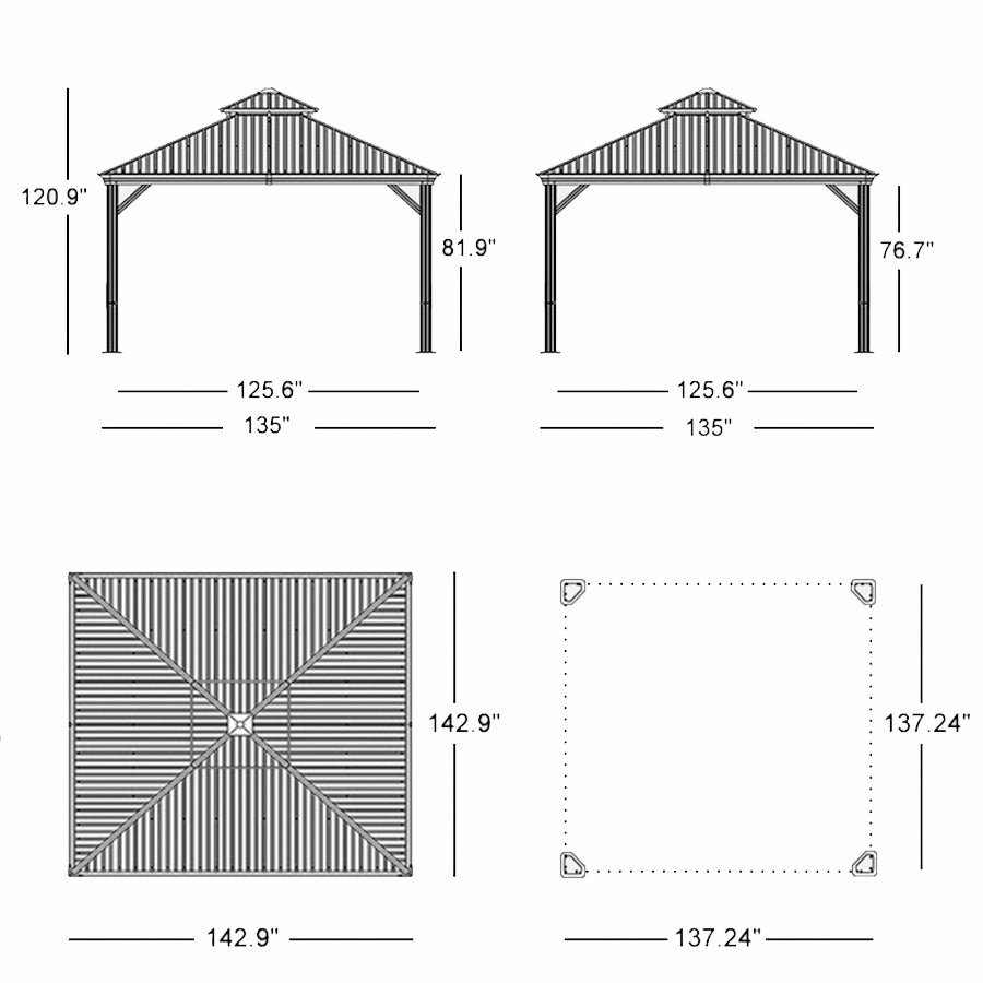 Gazebo for Backyard Grey Hardtop Galvanized Steel Roof Awning String Lights-milky - Image 27