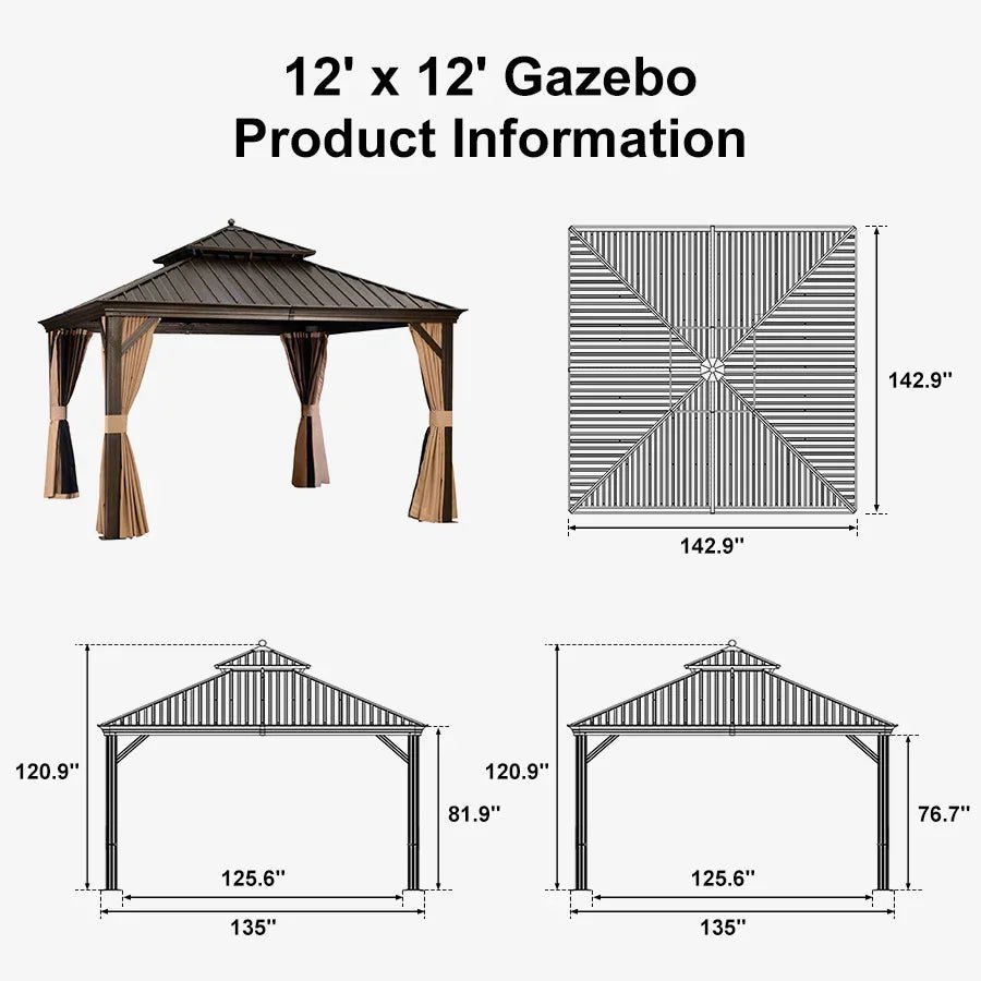 Outdoor Hardtop Gazebo for Garden Bronze Double Roof Aluminum Frame Pavilion - Image 122