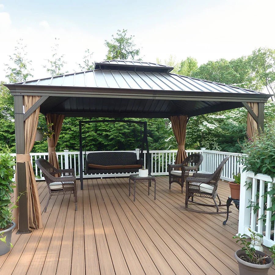 Outdoor Hardtop Gazebo for Garden Bronze Double Roof Aluminum Frame Pavilion - Image 90