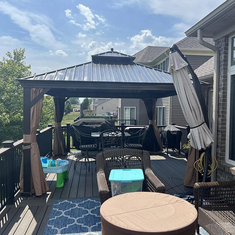 Outdoor Hardtop Gazebo for Garden Bronze Double Roof Aluminum Frame Pavilion - Image 32