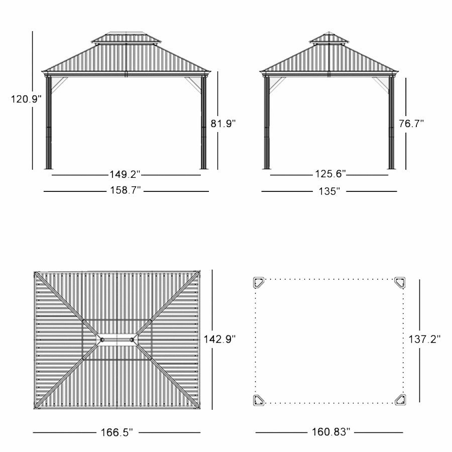 Gazebo for Backyard Grey Hardtop Galvanized Steel Roof Awning String Lights-milky - Image 28