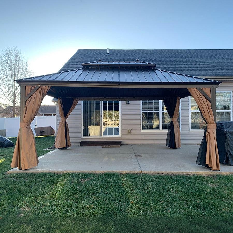Outdoor Hardtop Gazebo for Garden Bronze Double Roof Aluminum Frame Pavilion - Image 78