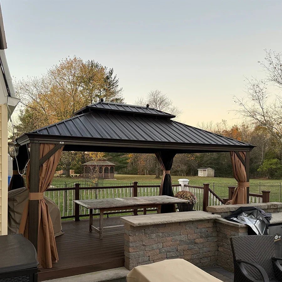 Outdoor Hardtop Gazebo for Garden Bronze Double Roof Aluminum Frame Pavilion - Image 112