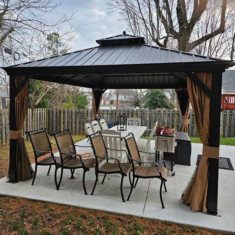 Outdoor Hardtop Gazebo for Garden Bronze Double Roof Aluminum Frame Pavilion - Image 53