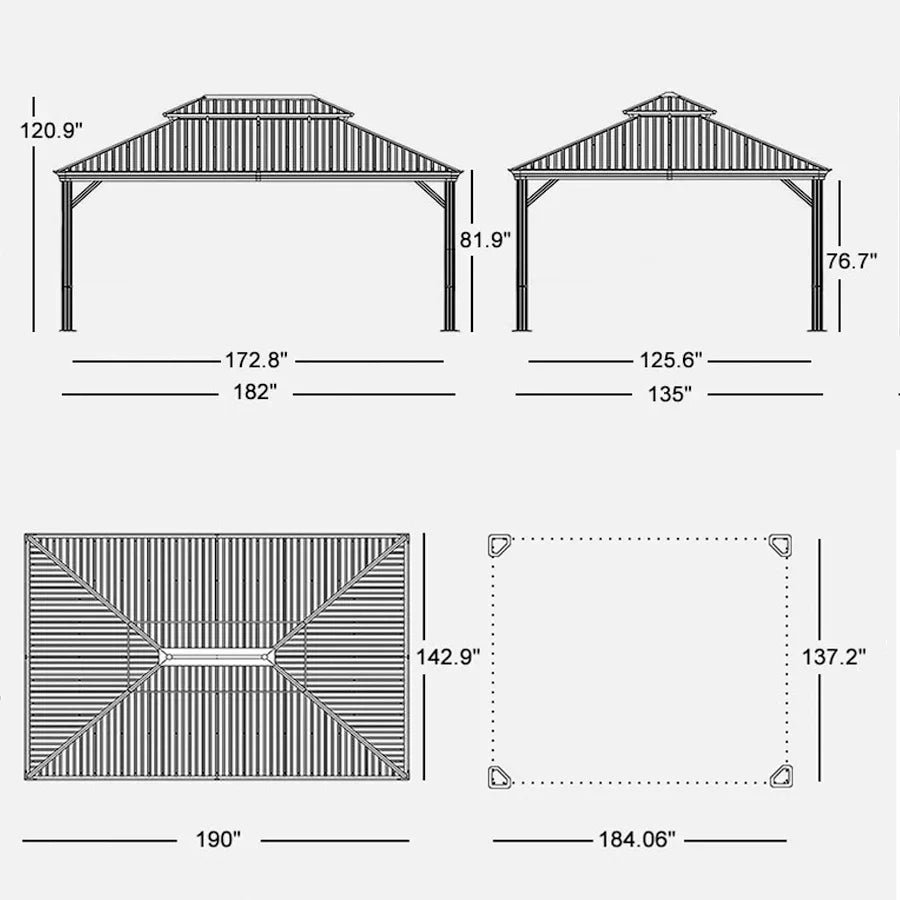 Gazebo for Backyard Grey Hardtop Galvanized Steel Roof Awning String Lights-milky - Image 71