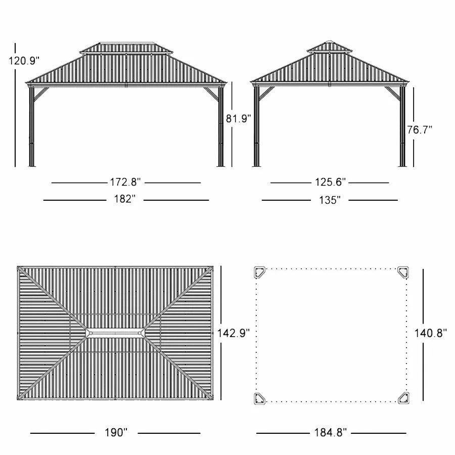 Gazebo for Backyard Grey Hardtop Galvanized Steel Roof Awning String Lights-milky - Image 55