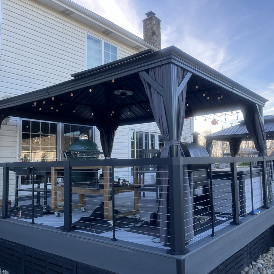 Gazebo for Backyard Grey Hardtop Galvanized Steel Roof Awning String Lights-milky - Image 92