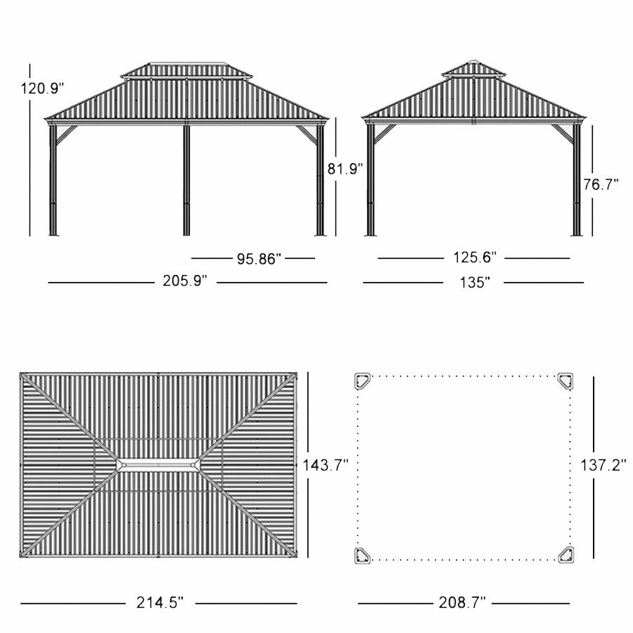 Gazebo for Backyard Grey Hardtop Galvanized Steel Roof Awning String Lights-milky - Image 31