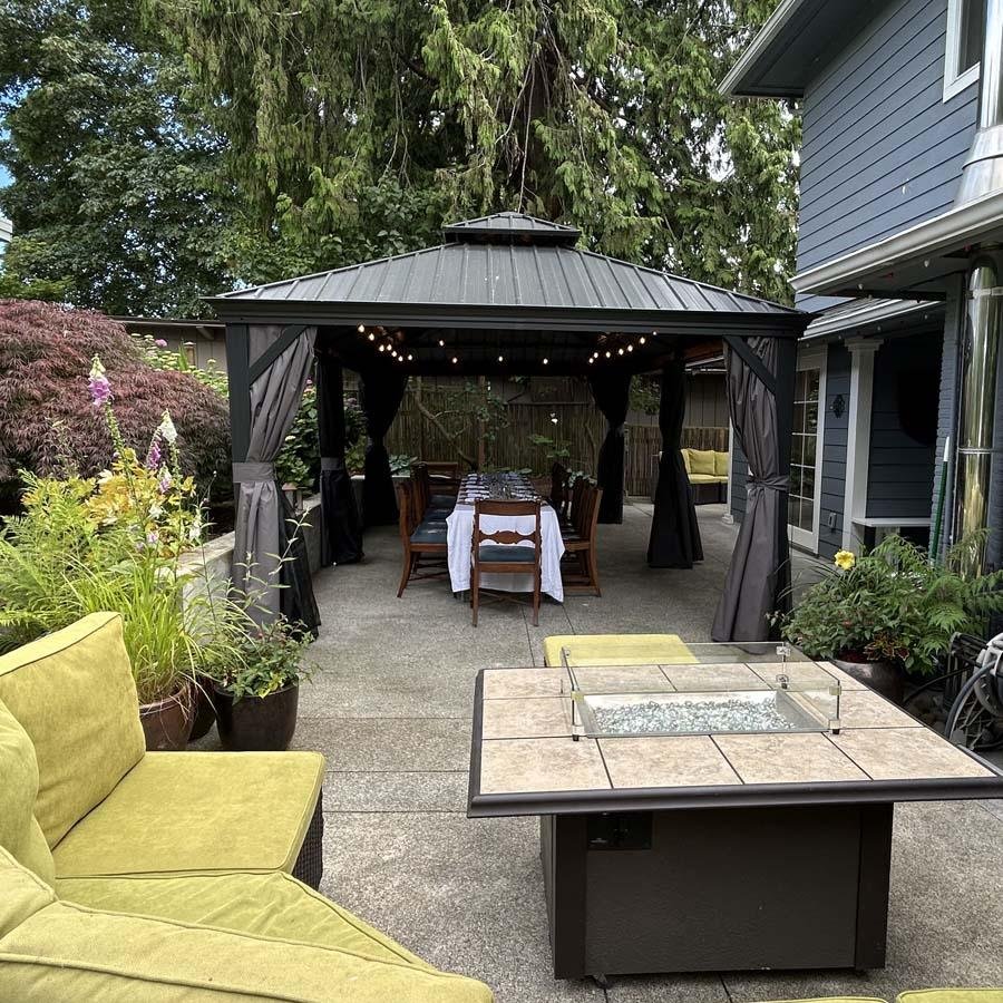 Gazebo for Backyard Grey Hardtop Galvanized Steel Roof Awning String Lights-milky - Image 51