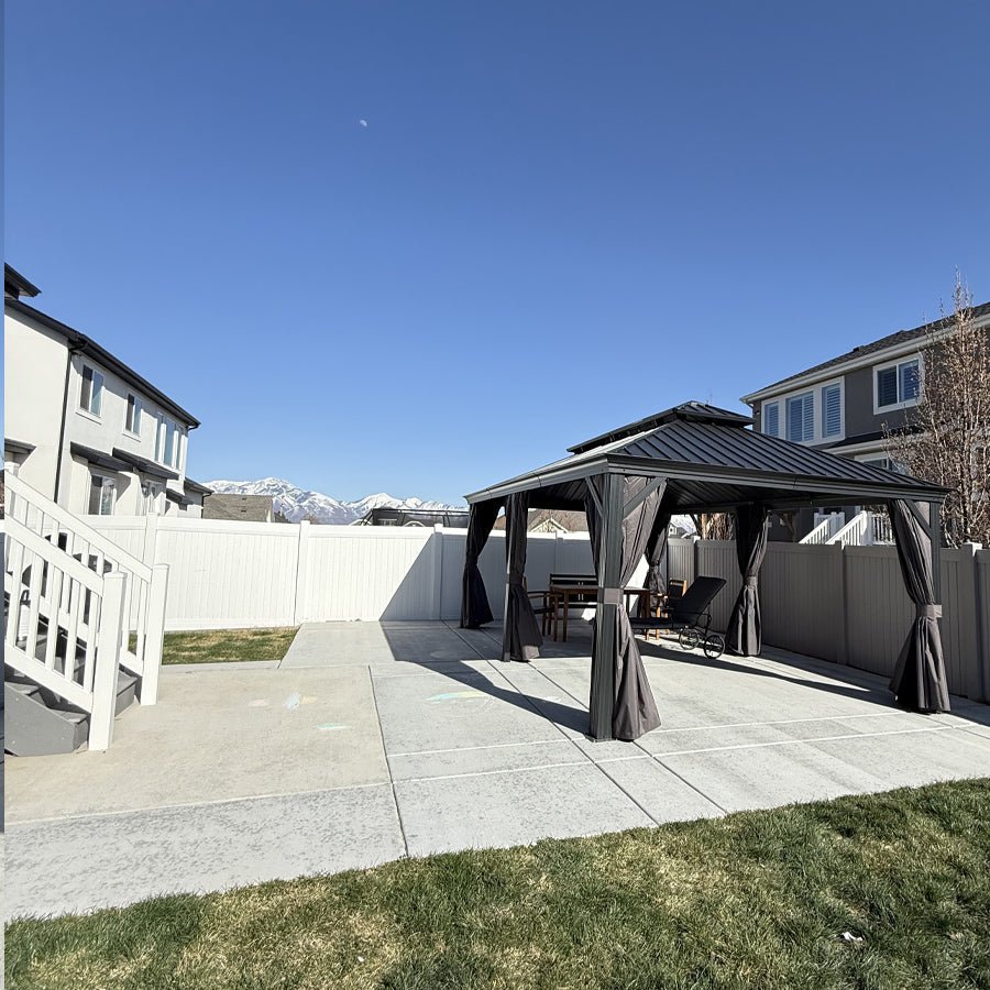Patio Gazebo for Backyard Grey Hardtop Galvanized Steel Roof Awning with Upgrade Curtain - Image 167