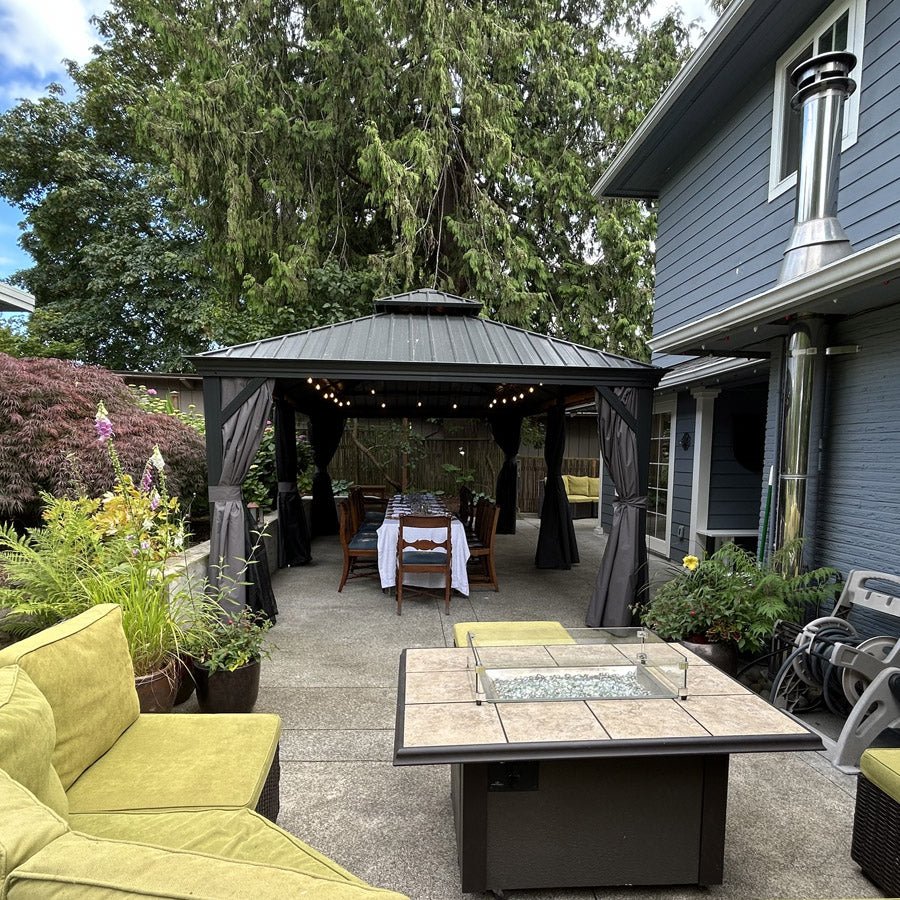 Patio Gazebo for Backyard Grey Hardtop Galvanized Steel Roof Awning with Upgrade Curtain - Image 151
