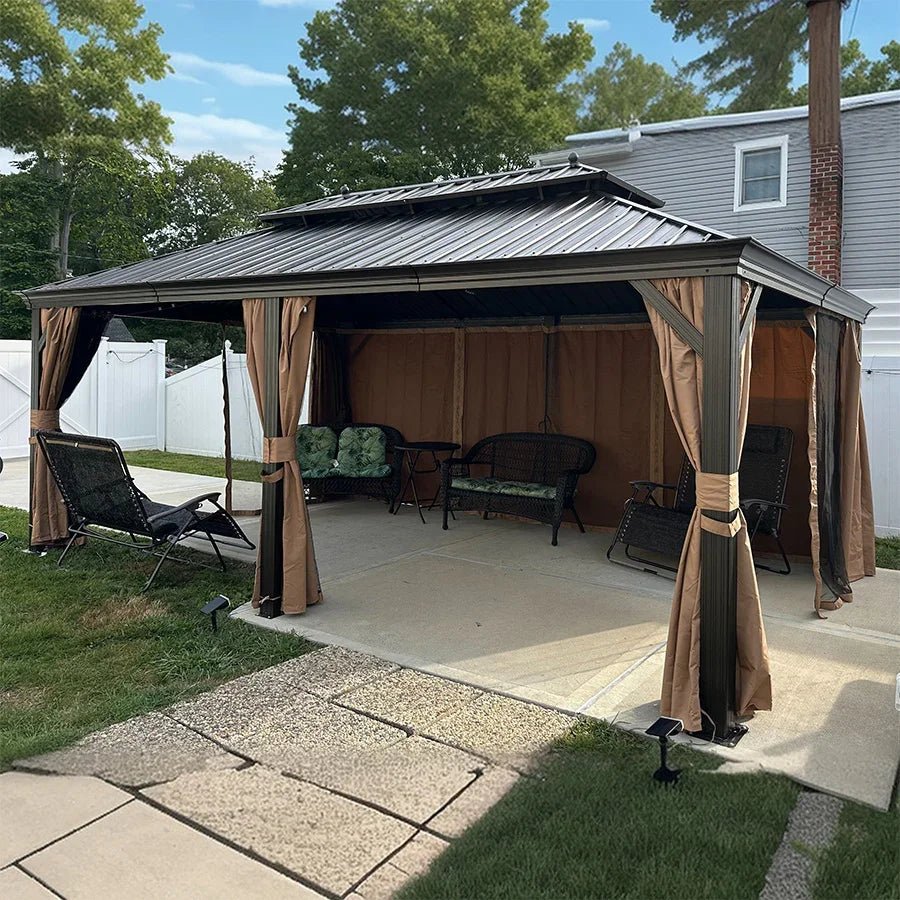 Outdoor Hardtop Gazebo for Garden Bronze Double Roof Aluminum Frame Pavilion - Image 98