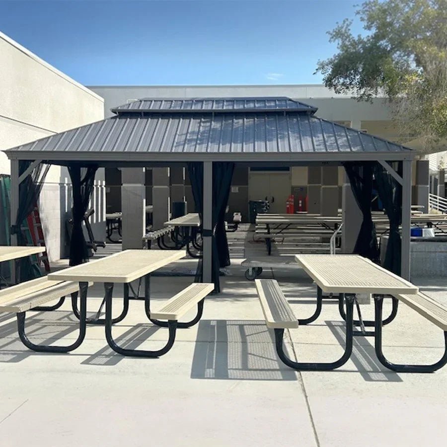 Patio Gazebo for Pool Light Grey Hardtop Galvanized Steel Roof with String Lights-clear - Image 63