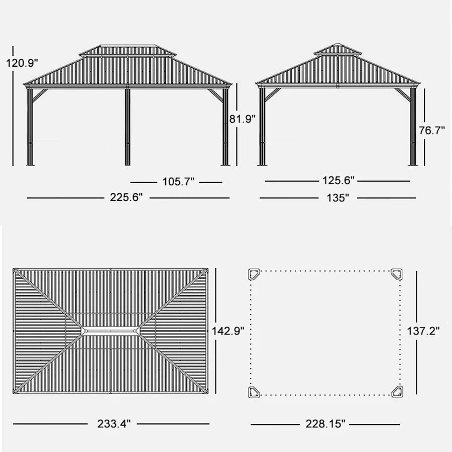Gazebo for Backyard Grey Hardtop Galvanized Steel Roof Awning String Lights-milky - Image 72