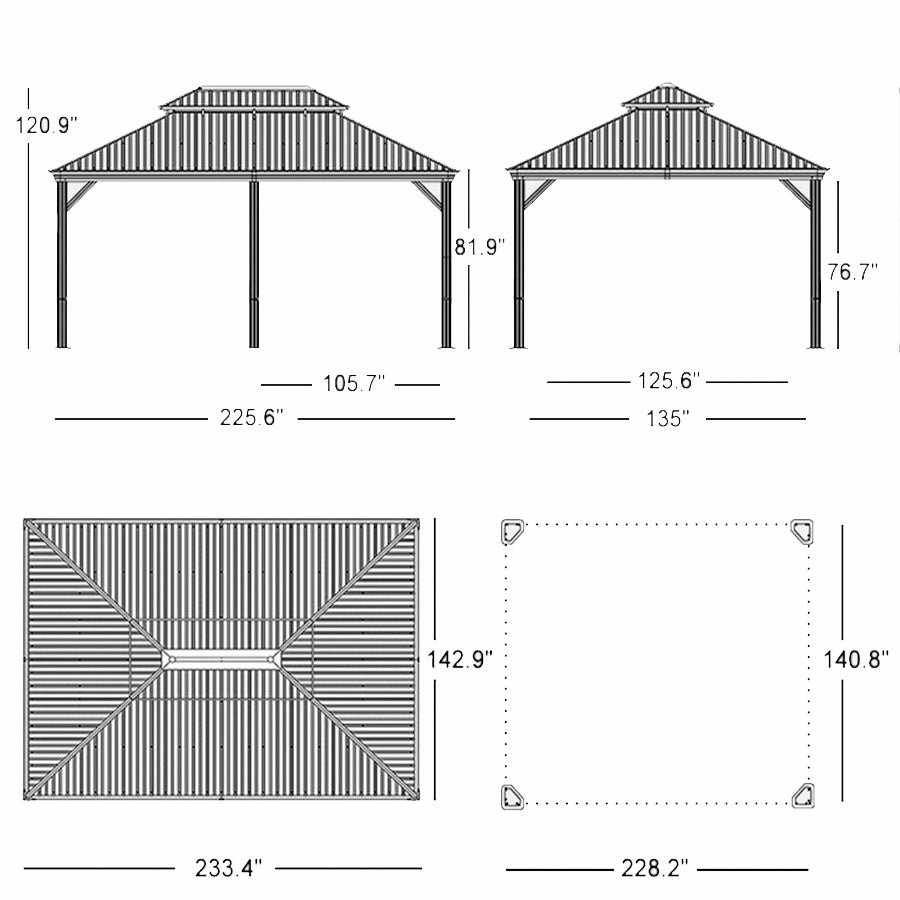 Gazebo for Backyard Grey Hardtop Galvanized Steel Roof Awning String Lights-milky - Image 32