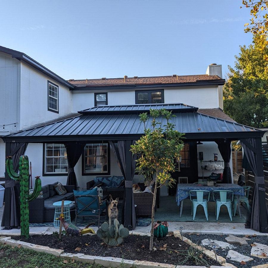 Patio Gazebo for Backyard Grey Hardtop Galvanized Steel Roof Awning with Upgrade Curtain - Image 107