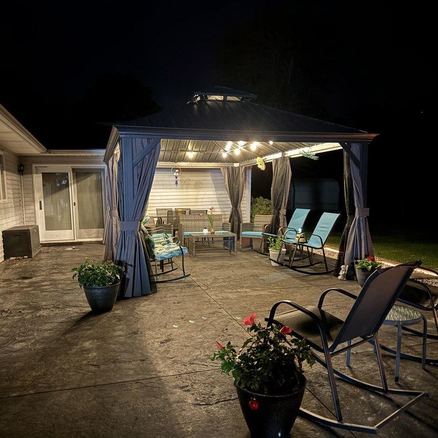 Gazebo for Backyard Grey Hardtop Galvanized Steel Roof Awning with String Lights-clear - Image 88