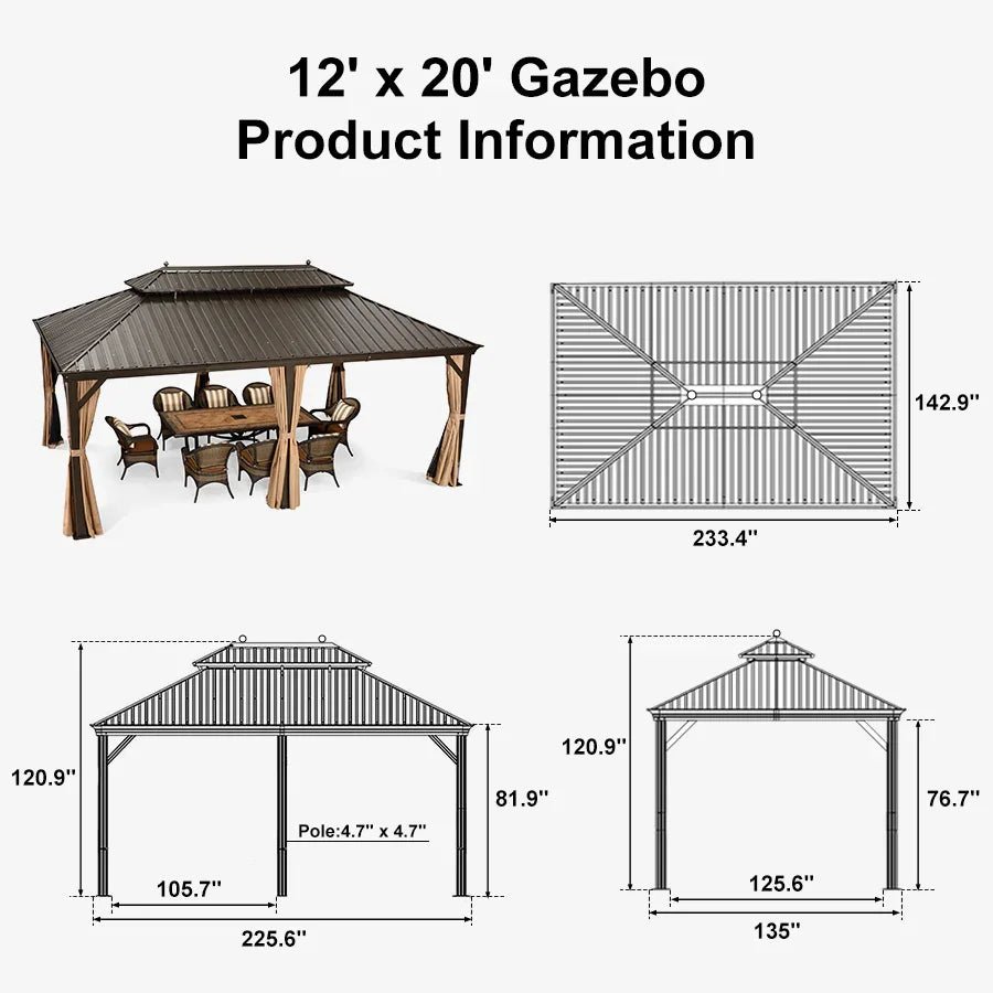 Outdoor Hardtop Gazebo for Garden Bronze Double Roof Aluminum Frame Pavilion with String Lights-milky - Image 133