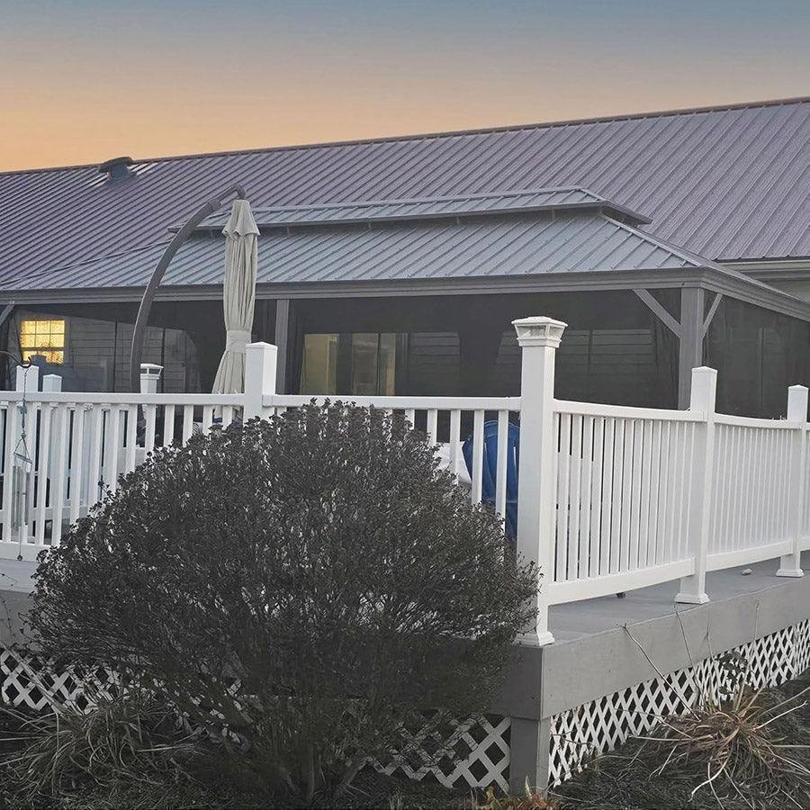 Patio Gazebo for Pool Light Grey Hardtop Galvanized Steel Roof with String Lights-clear - Image 36