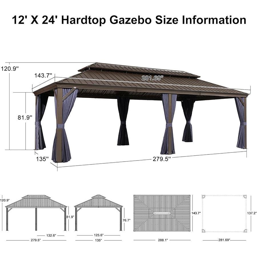 Outdoor Hardtop Gazebo for Patio Bronze Aluminum Frame Pavilion with Navy-Blue Curtain and String Lights-clear - Image 112