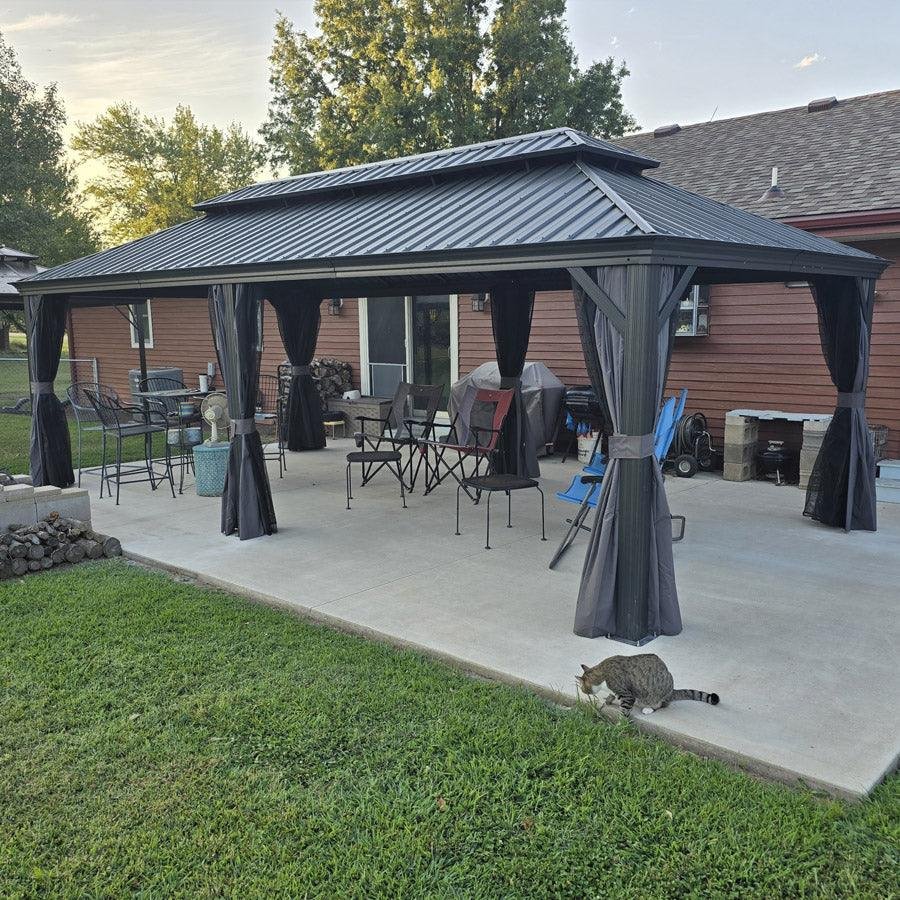 Patio Gazebo for Backyard Grey Hardtop Galvanized Steel Roof Awning with Upgrade Curtain - Image 106