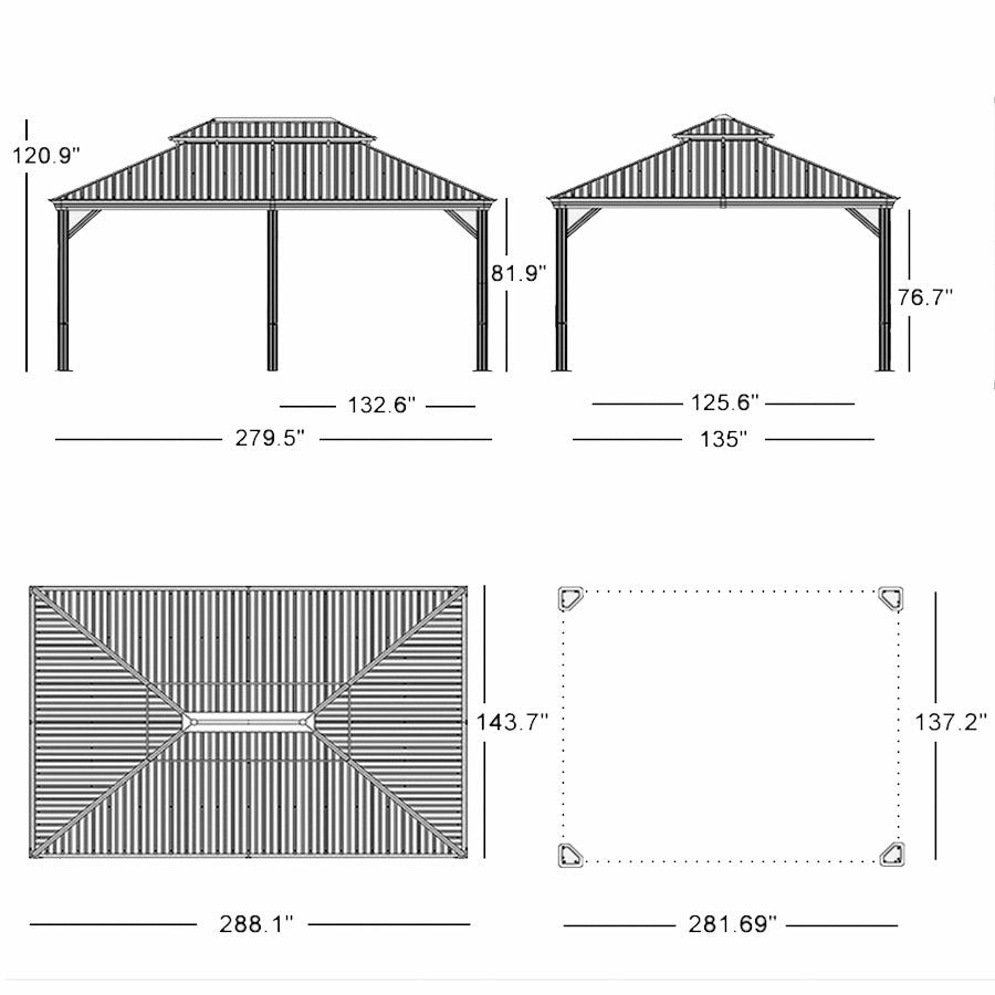 Gazebo for Backyard Grey Hardtop Galvanized Steel Roof Awning String Lights-milky - Image 43
