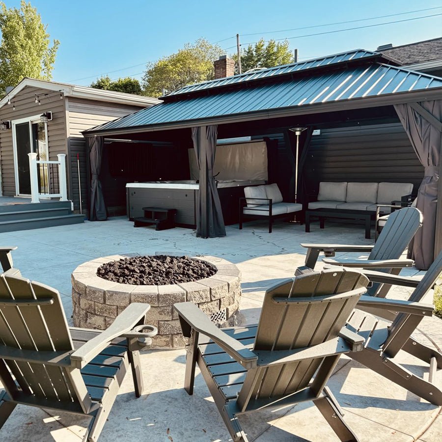 Patio Gazebo for Backyard Grey Hardtop Galvanized Steel Roof Awning with Upgrade Curtain - Image 157