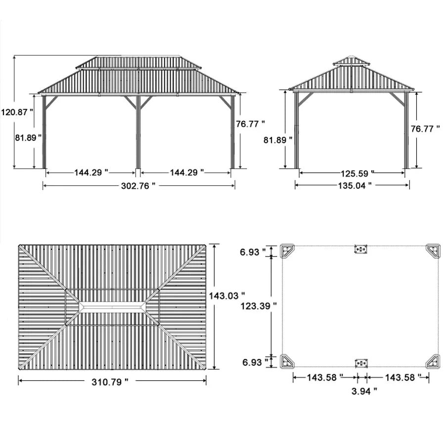 Gazebo for Backyard Grey Hardtop Galvanized Steel Roof Awning String Lights-milky - Image 57