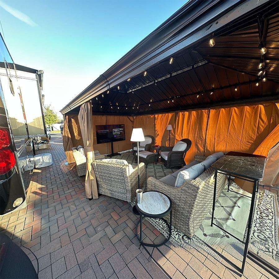 Outdoor Hardtop Gazebo for Garden Bronze Double Roof Aluminum Frame Pavilion with String Lights-milky - Image 98