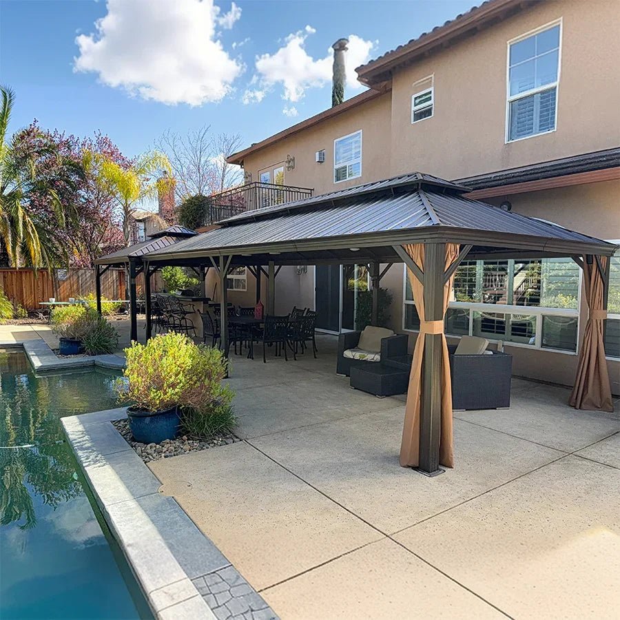 Outdoor Hardtop Gazebo for Garden Bronze Double Roof Aluminum Frame Pavilion - Image 138