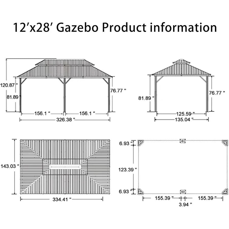 Gazebo for Backyard Grey Hardtop Galvanized Steel Roof Awning String Lights-milky - Image 59