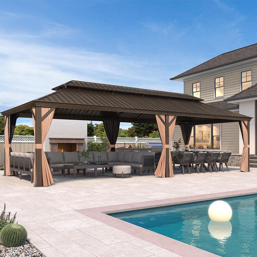 Outdoor Hardtop Gazebo for Garden Bronze Double Roof Aluminum Frame Pavilion - Image 81