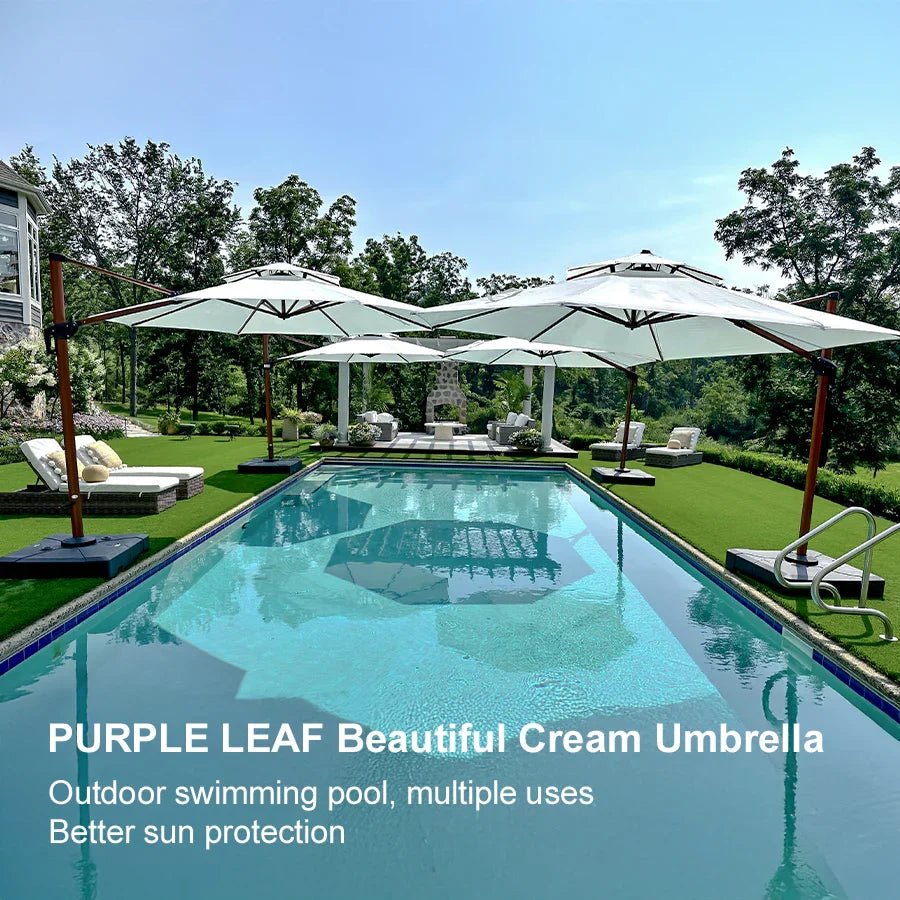 Double Top 10 / 11 / 12 / 13 ft Round Aluminum Patio Umbrella in Wood Color - Image 150