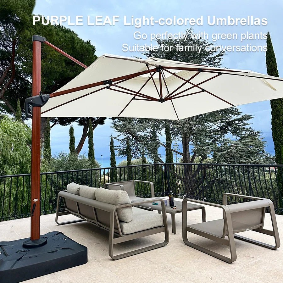 Double Top 9 / 10 / 11 / 12 ft Square Aluminum Sun Umbrellas in Wood Color - Image 187