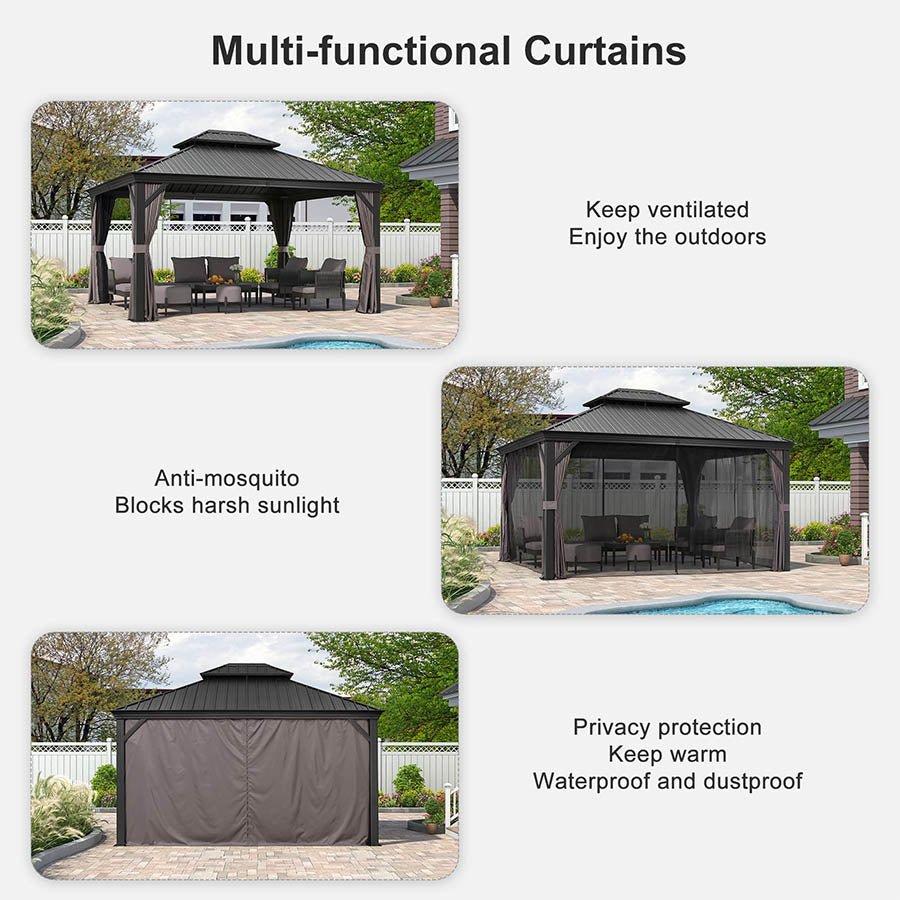 Gazebo for Backyard Grey Hardtop Galvanized Steel Roof Awning String Lights-milky - Image 14