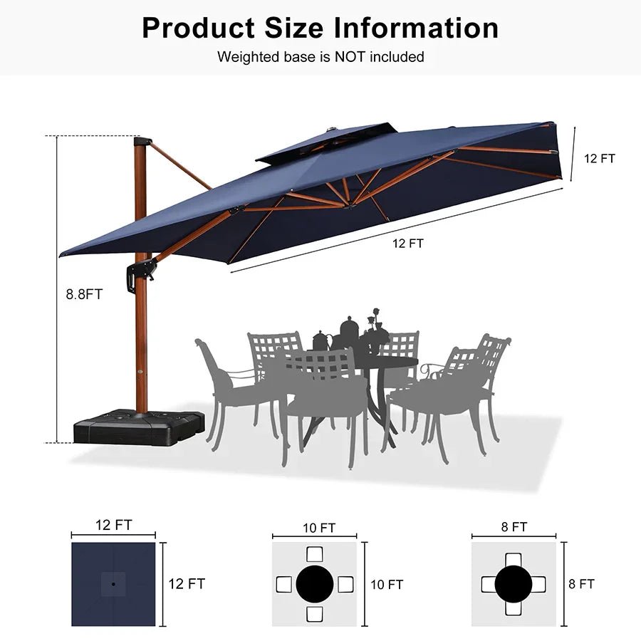 Double Top 9 / 10 / 11 / 12 ft Square Aluminum Sun Umbrellas in Wood Color - Image 180