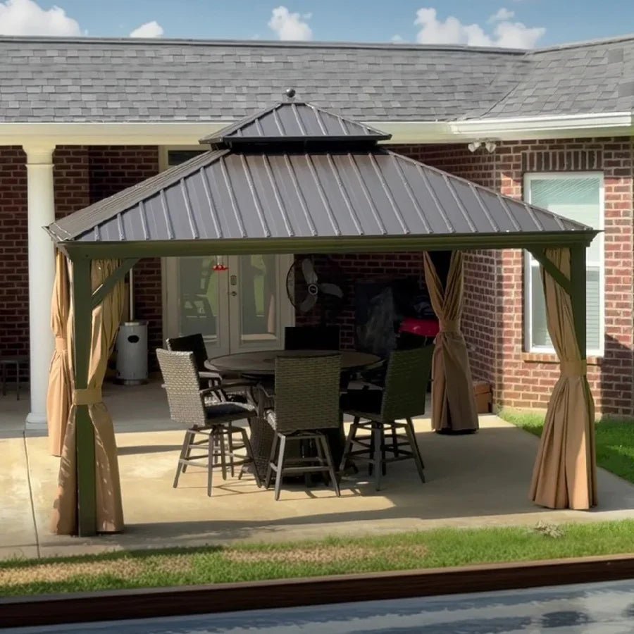 Outdoor Hardtop Gazebo for Garden Bronze Double Roof Aluminum Frame Pavilion - Image 91