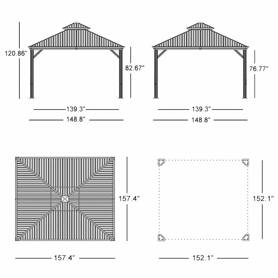 Gazebo for Backyard Grey Hardtop Galvanized Steel Roof Awning String Lights-milky - Image 33