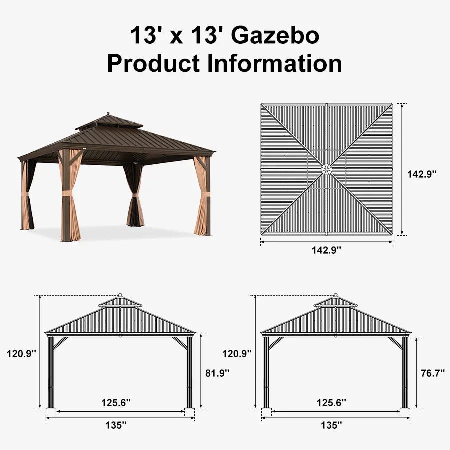 Outdoor Hardtop Gazebo for Garden Bronze Double Roof Aluminum Frame Pavilion - Image 127
