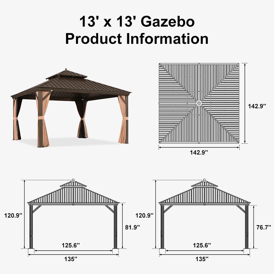 Outdoor Hardtop Gazebo for Garden Bronze Double Roof Aluminum Frame Pavilion with String Lights-clear - Image 150