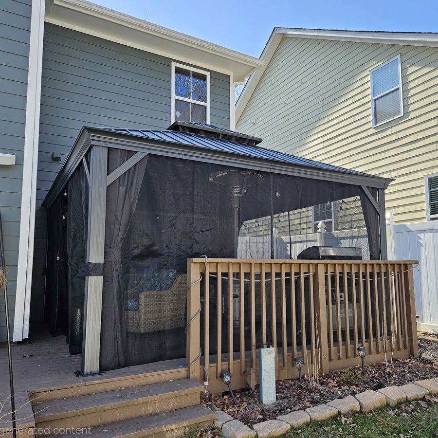 Gazebo for Backyard Grey Hardtop Galvanized Steel Roof Awning with String Lights-clear - Image 129