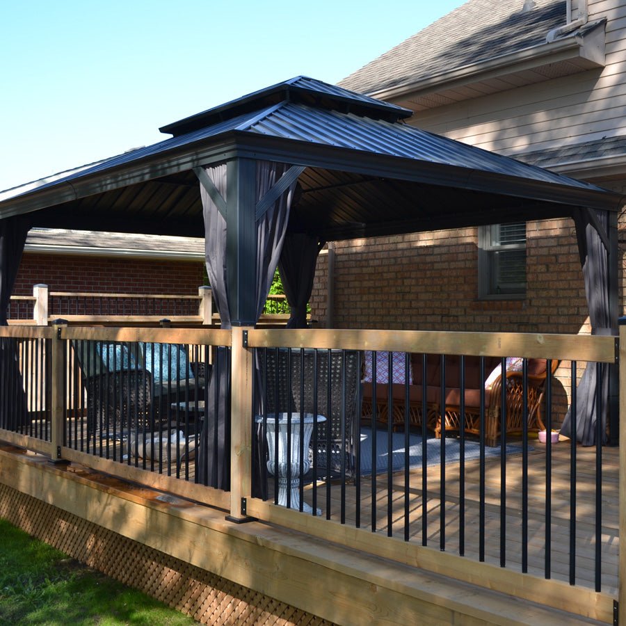 Patio Gazebo for Backyard Grey Hardtop Galvanized Steel Roof Awning with Upgrade Curtain - Image 162