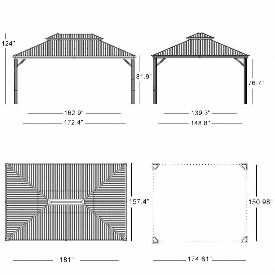 Gazebo for Backyard Grey Hardtop Galvanized Steel Roof Awning String Lights-milky - Image 34
