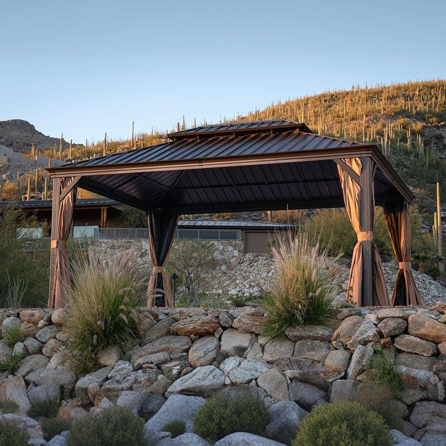 Outdoor Hardtop Gazebo for Garden Bronze Double Roof Aluminum Frame Pavilion - Image 70