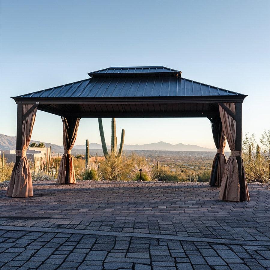 Outdoor Hardtop Gazebo for Garden Bronze Double Roof Aluminum Frame Pavilion with String Lights-milky - Image 89