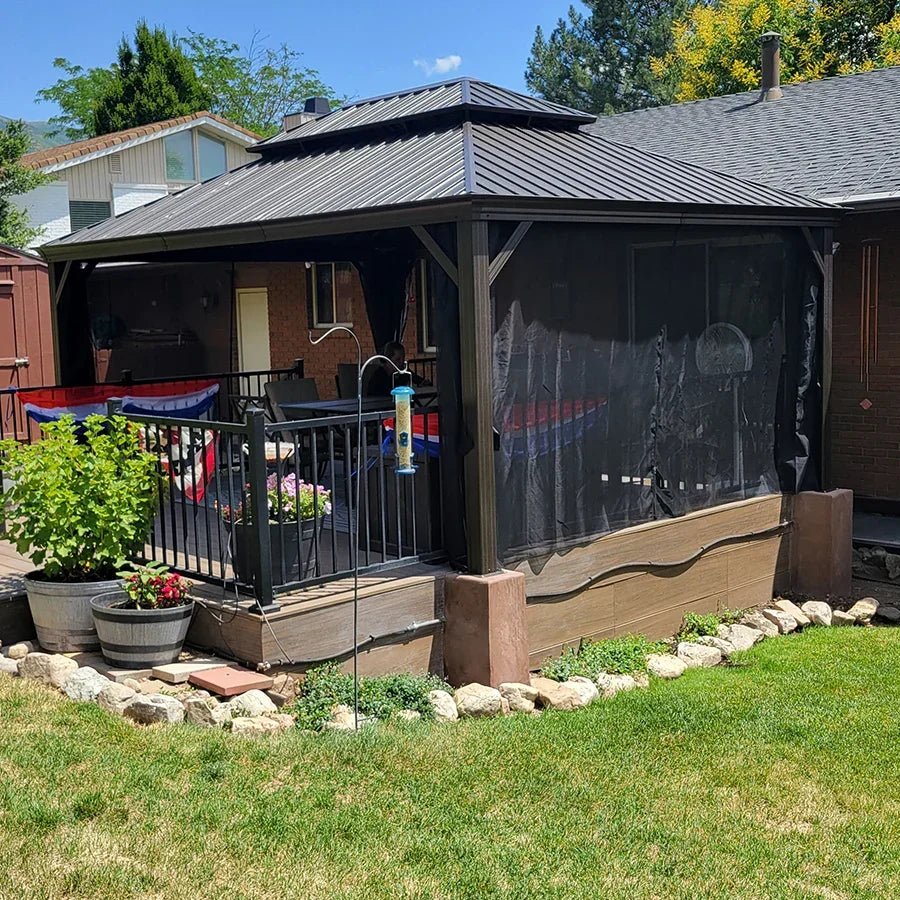 Outdoor Hardtop Gazebo for Garden Bronze Double Roof Aluminum Frame Pavilion - Image 118