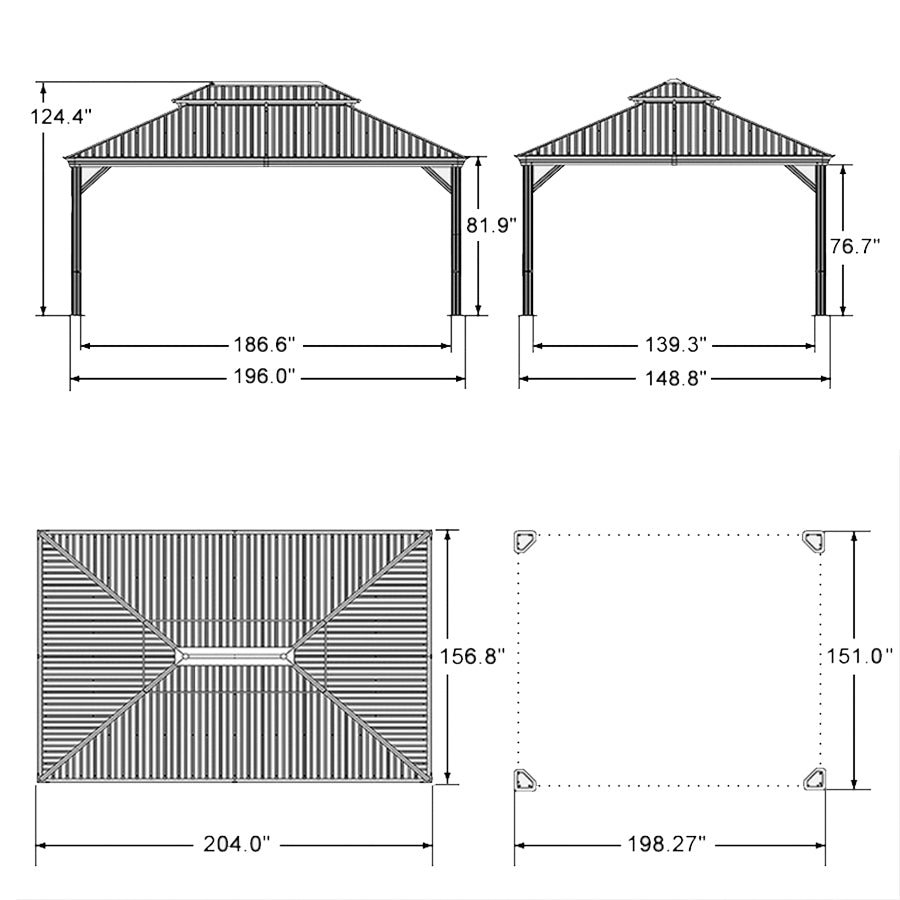 Gazebo for Backyard Grey Hardtop Galvanized Steel Roof Awning String Lights-milky - Image 44