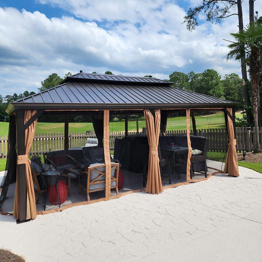 Outdoor Hardtop Gazebo for Garden Bronze Double Roof Aluminum Frame Pavilion with String Lights-clear - Image 102