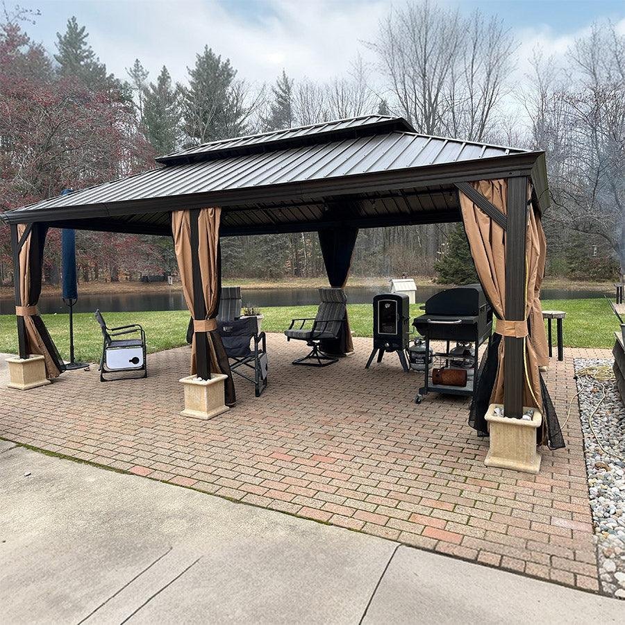 Outdoor Hardtop Gazebo for Garden Bronze Double Roof Aluminum Frame Pavilion - Image 77